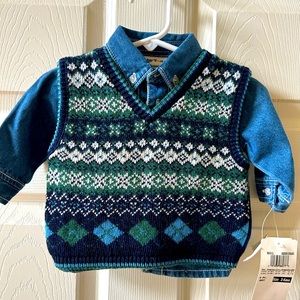 Infant boys size 3-6 month long sleeved shirt with knit vest.